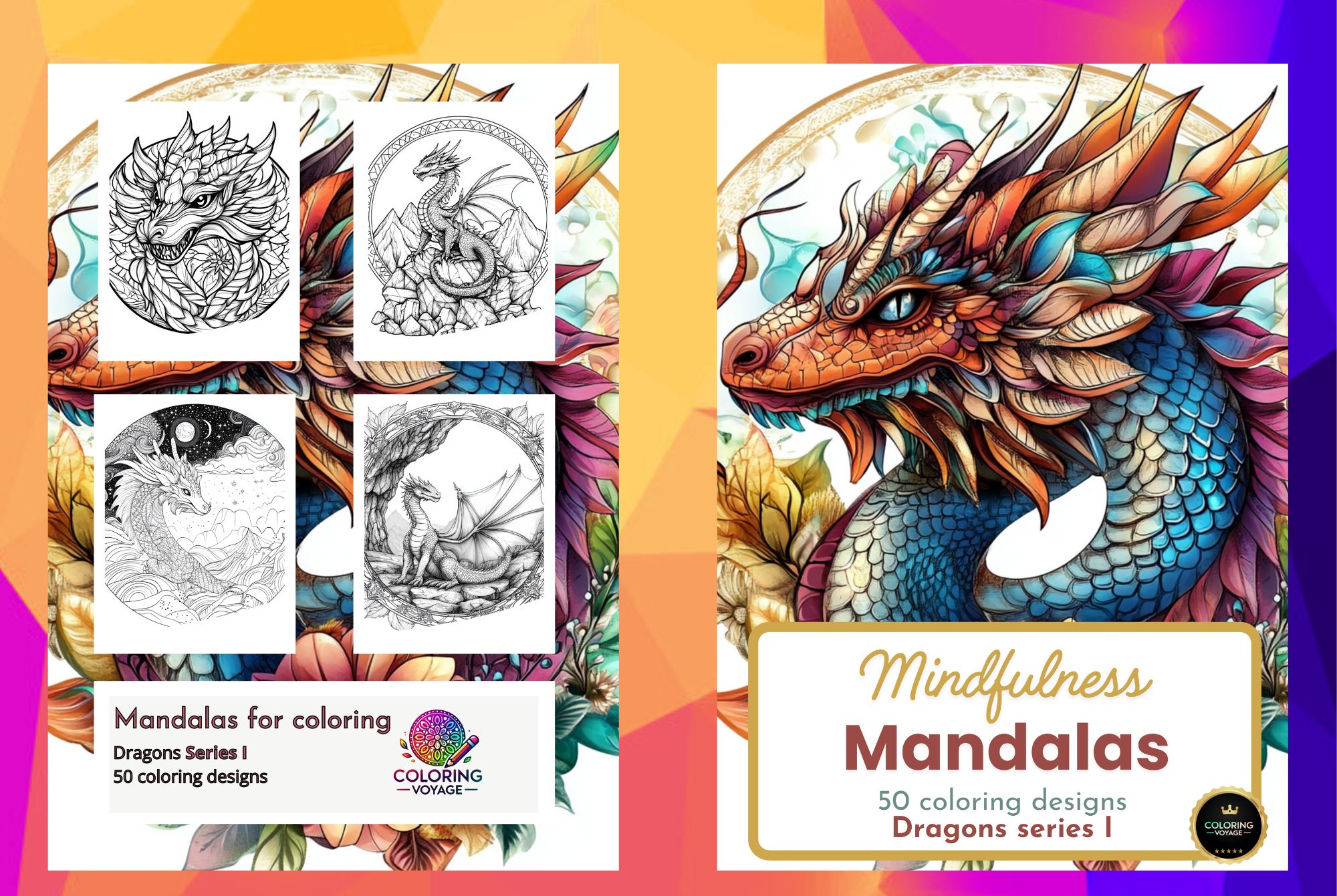 Dragons mandala for adults coloring book